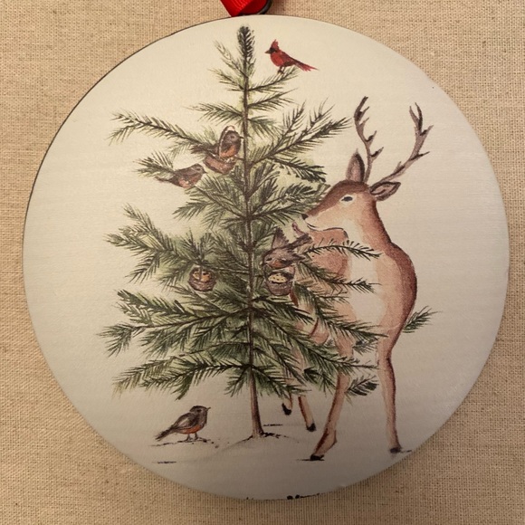 Large Christmas Tree, Deer, Cardinal & Birds Ornaments Set of 2, Red Ribbon Hook - Picture 6 of 12